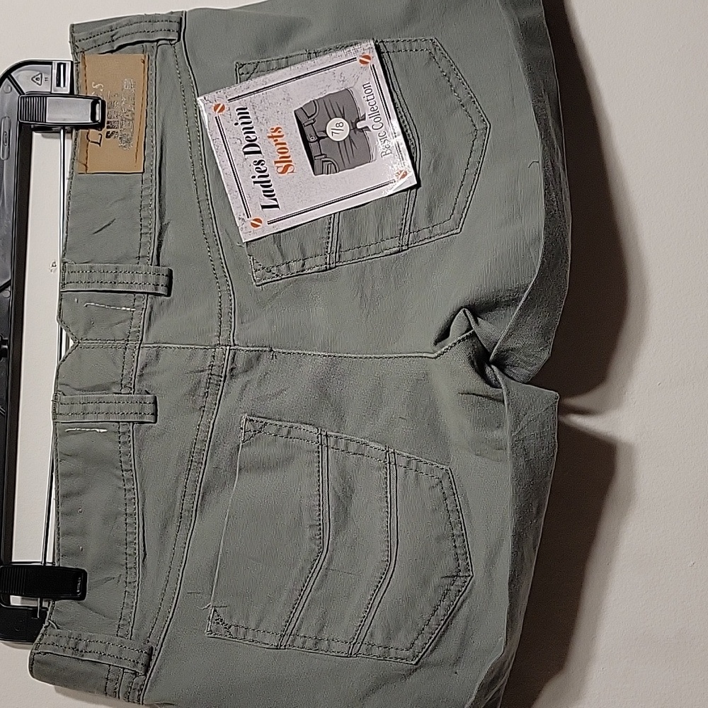 Ladies Denim Green Shorty Shorts, by Basic Collection Size 7/8